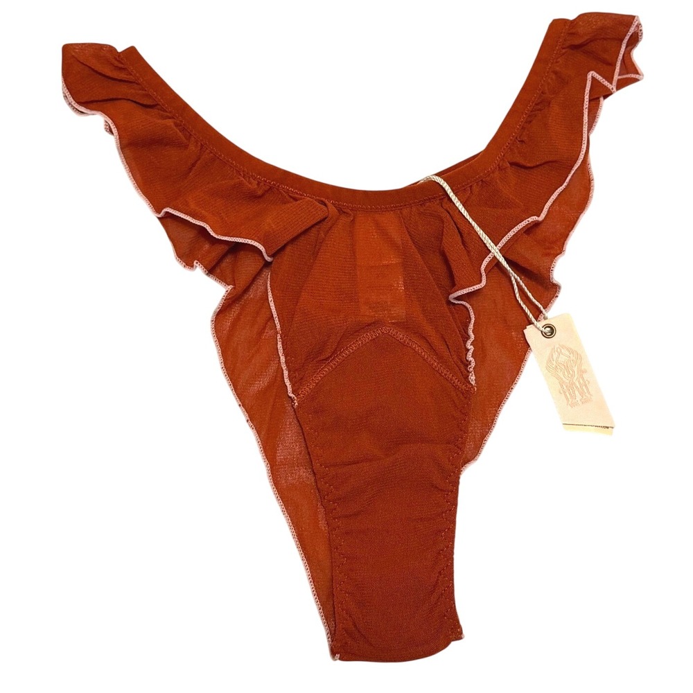 We Are HAH Fly Girl Mesh Panty Bronze Ruffle Thong XS 80015 NWT